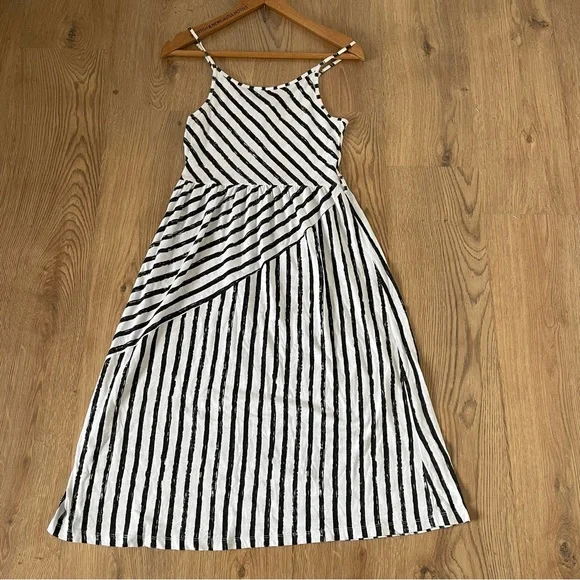River Island Striped Slip Dress Size 10 Fit 8 White Black Strappy Midi - Picture 3 of 11